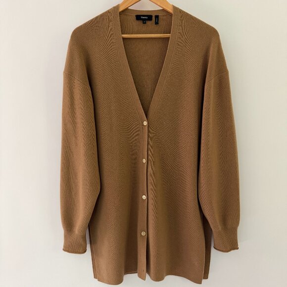 Theory Sweaters - Theory Long Cardigan in 100% Cashmere V Neck Old Money Quiet Luxury
